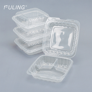 FULING <strong>8</strong>&quot; X <strong>8</strong>&quot;x <strong>3</strong>&quot; Clear Plastic Hinged Food Take-Out Container 1/<strong>3</strong>-Compartment Disposable to Go Food Container With Lid - Product Image 2