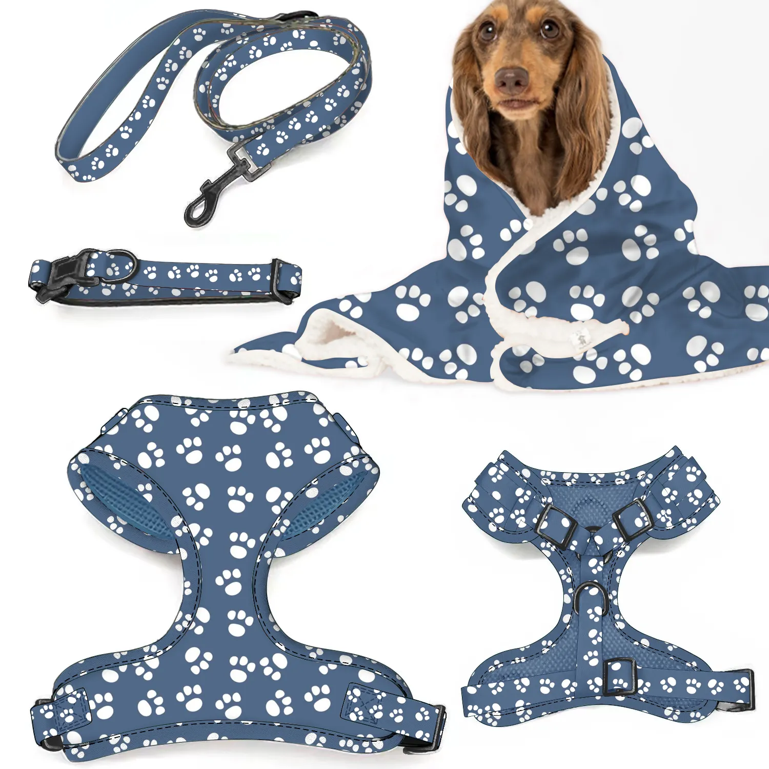 Adorable harnais de chien en forme de patte boutique LOGO personnalisé et couverture en flanelle douce pour animaux de compagnie de luxe