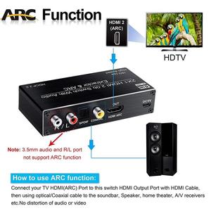 2x1 Conmutador 2 <strong>Input</strong> 1 <strong>Output</strong> <strong>HDMI</strong> 2.0b ARC 4K 60Hz Switcher with 3.5mm R/L Coaxial SPDIF Audio Extractor - Product Image 6