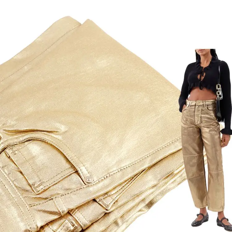 กางเกงคาร์โก้หนัง PU หนังสีทองสะท้อนแสงสีโลหะหรูหรายืดหยุ่นสูง
