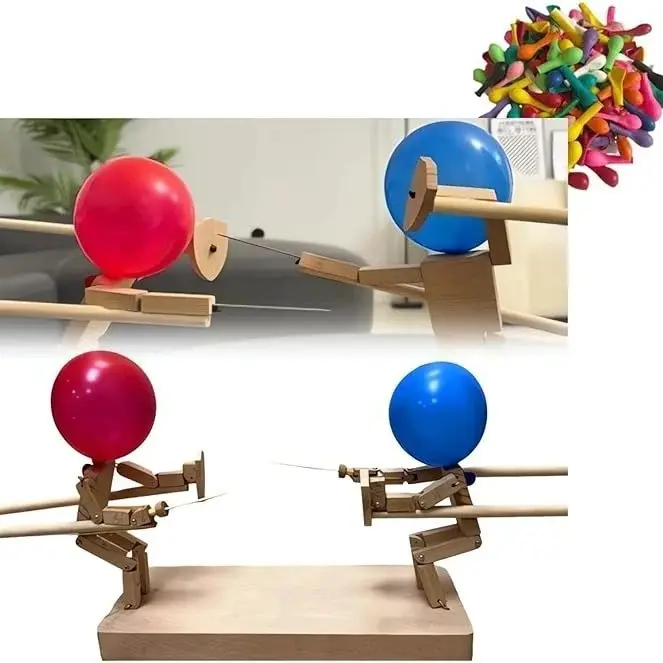 Globo de lucha de madera Guerrero, juguetes de batalla para dos jugadores, divertidos marionetas de esgrima hechas a mano para padres e hijos, juego de escritorio interactivo