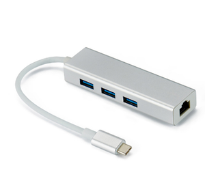 Пластиковый металлический алюминиевый сплав C-type 4-портовый USB 3,0 концентратор плюс сетевой порт адаптер подходит для ПК ноутбуков - Product Image 1