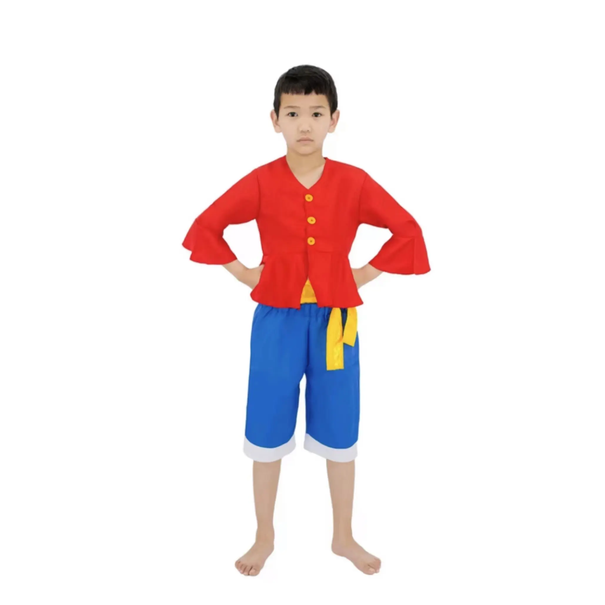 Monkey D. Luffy kostum Cosplay anak, pakaian panggung karakter Anime Jepang untuk pesta Halloween, setelan pantai anak laki-laki
