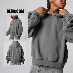 YOUCHEN yüksek kalite erkek boy svetşört damla omuz geri fermuar Hoodies özel Logo asit yıkanmış sokak giyim tasarım - Product Image 1