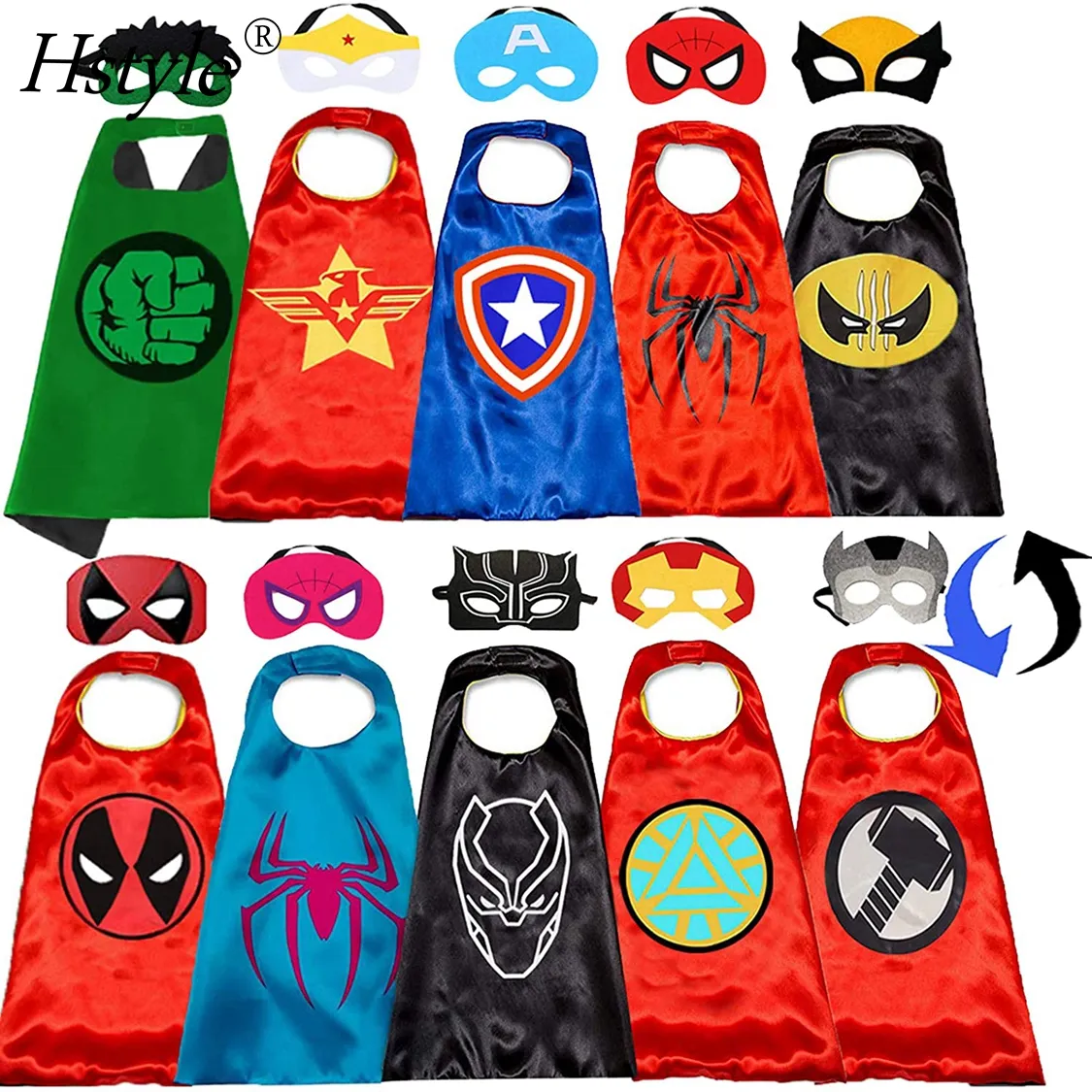 Capas de superhéroes de superhéroe de doble capa y máscara para los niños superhéroe juguetes regalos para los niños ST903