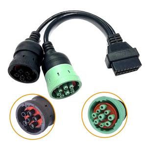 6针J1708或<span class=keywords><strong>9</strong></span>针J1939至16针<span class=keywords><strong>OBD2</strong></span> OBDII适配器电缆重型卡车汽车附件卡车电缆适配器