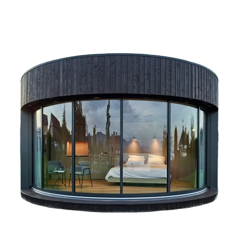 Diseño caliente creativo prefabricado estructura de acero redondeado amueblado Villa Casa