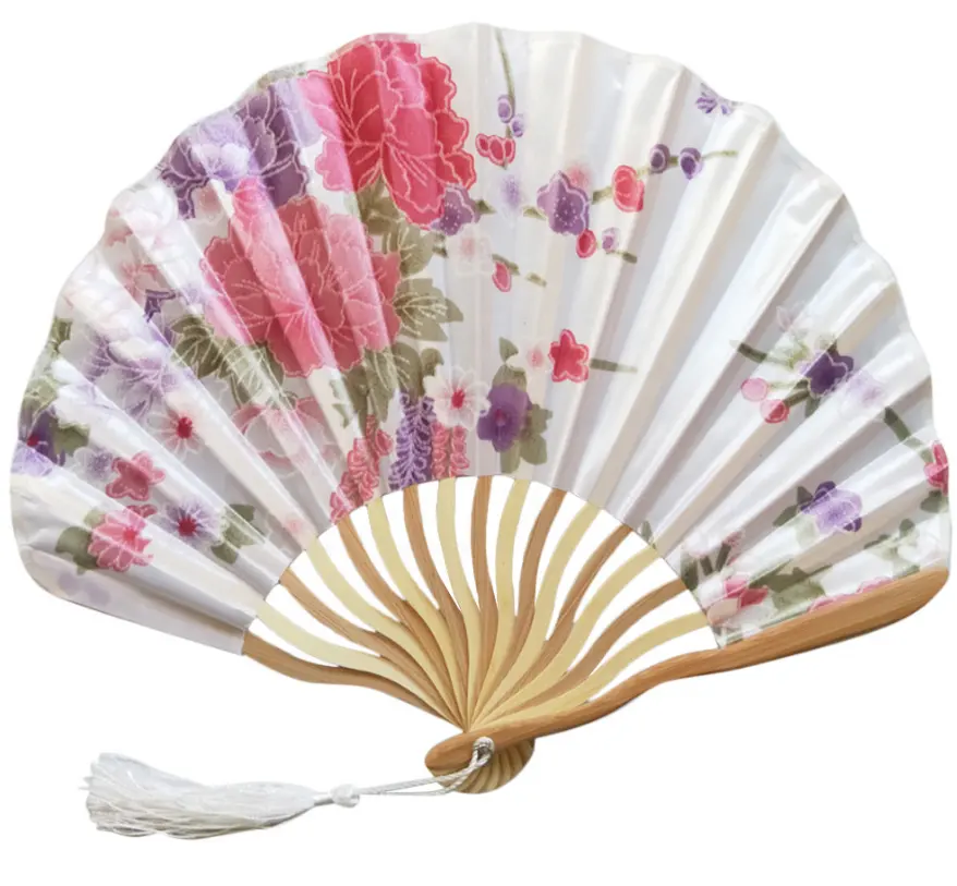 Ventilador de seda con mango de bambú para manualidades, colgante plegable para el hogar, clásico, de papel fino, 22cm