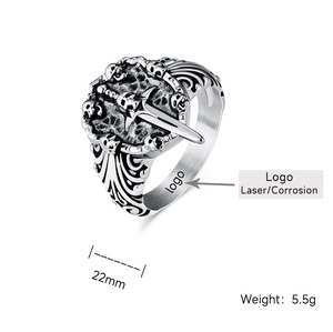 22mm Stainless Steel Ring <strong>Silver</strong> Black Gold Skeleton Sword Casting Skull Head Laser Logo Stainless Steel Finger Ring Jewelry <strong>874</strong>