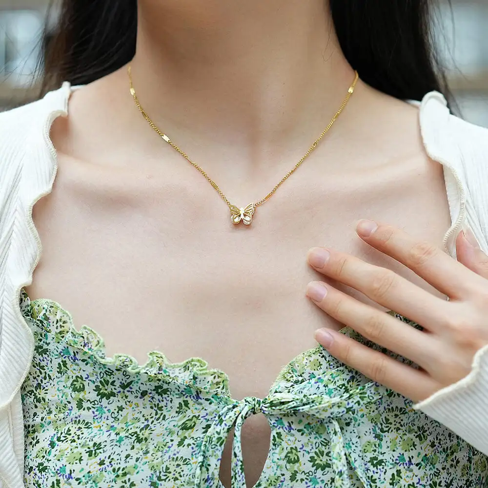 Новая мода женский циркон из нержавеющей стали ювелирные изделия 18k Позолоченные бабочки ожерелье