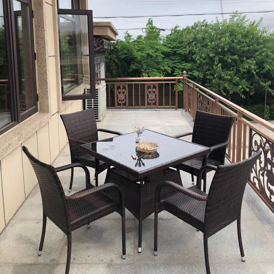 Venta caliente de lujo barato diseño moderno patio de mimbre jardín mesa de comedor al aire libre