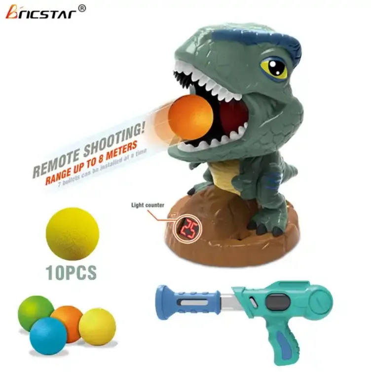 Bricstar ABS material crianças tiro jogo brinquedos desenhos animados dinossauro tiro som luz espuma bola armas brinquedos