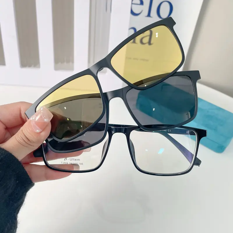 Óculos de sol polarizados com clipe magnético, óculos de bloqueio de luz azul, óculos de condução amarelos para homens, novidade da moda, 2024