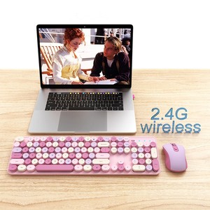 Tasti 105 personalizzabili 2.4G silenziosi colorati rosa senza fili tastiera Mouse ufficio PC macchina da scrivere simpatico Mouse uso del telefono - Product Image 5