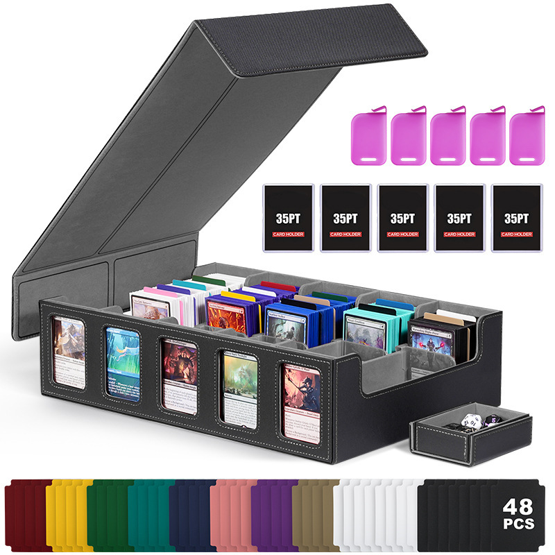 Cinco filas de tarjetas de color negro y gris - 48 tarjetas - 5 fundas para tarjetas - 5 clips para tarjetas.