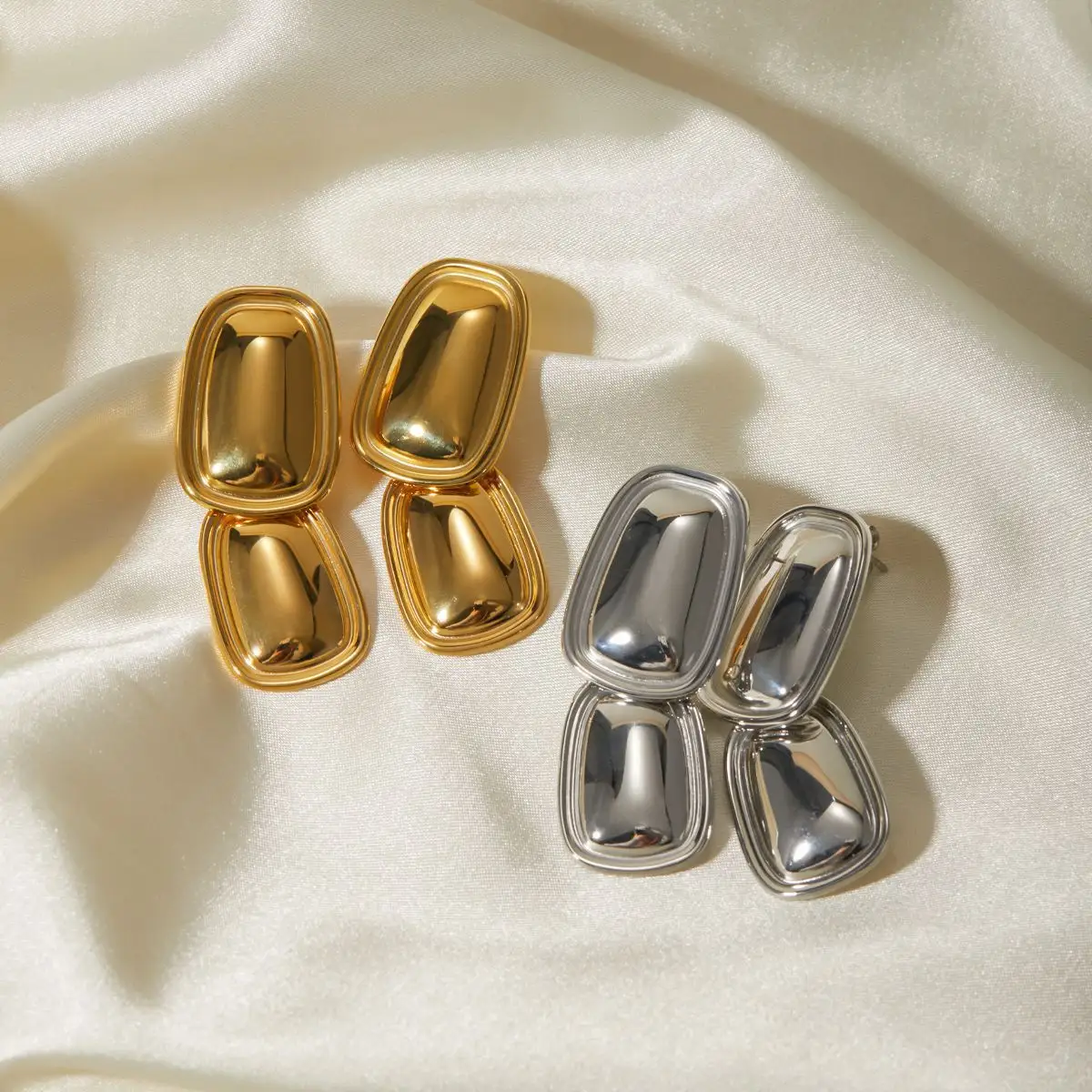 Hypoallergenic Jewelry Square Chunky Earrings Fine Jewelry Earrings Stainless Steel Gold Silver Stud Drop Earrings for Women