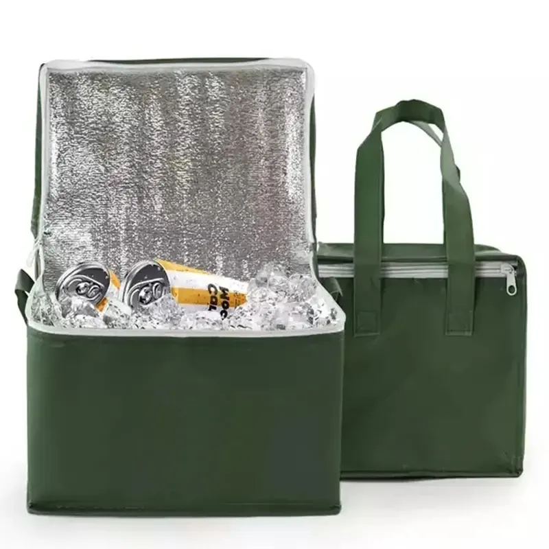 Bolsa de refrigeración con aislamiento de cerveza para picnic de comestibles verde reutilizable con logotipo personalizado ecológico impermeable comida almuerzo bolsas térmicas
