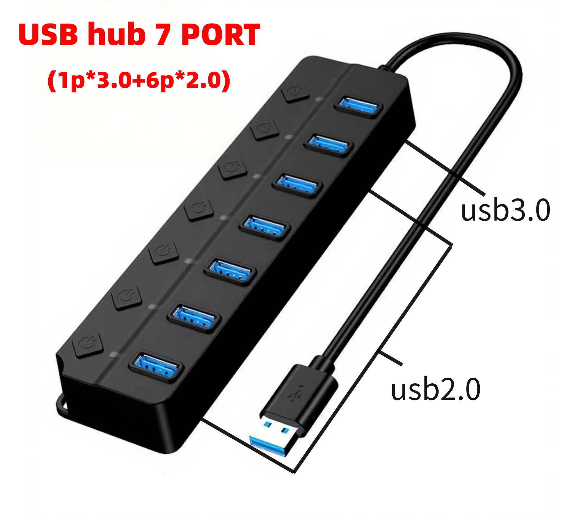 Black USB hub 7 PORT (1p*3.0+6p*2.0)