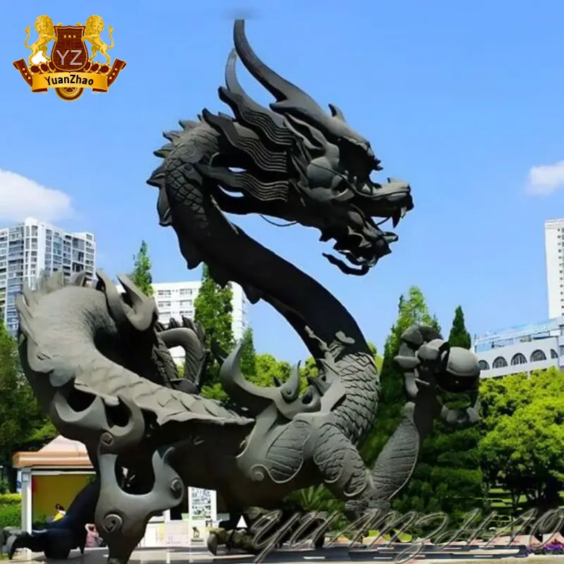 Décoration extérieure personnalisée Feng Shui chinois Créatures mythiques en métal Sculpture de dragon Grande statue de dragon en bronze