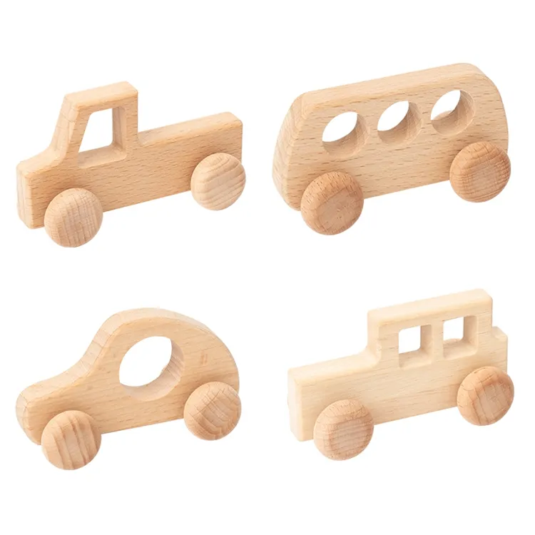 無垢材の手をつかむペグ人形車ベビープッシュ木製おもちゃ子供歯が生える自然ブナ材の車