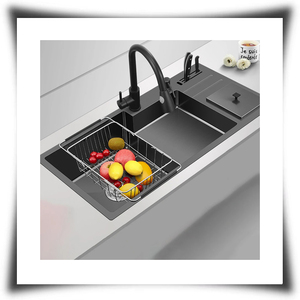 100x45 Size <strong>Black</strong> Luxury Handmade Stainless Steel Kitchen <strong>Sink</strong> with Drain Table and Faucet Knife Holder Plate for <strong>Farmer</strong> Kitchen