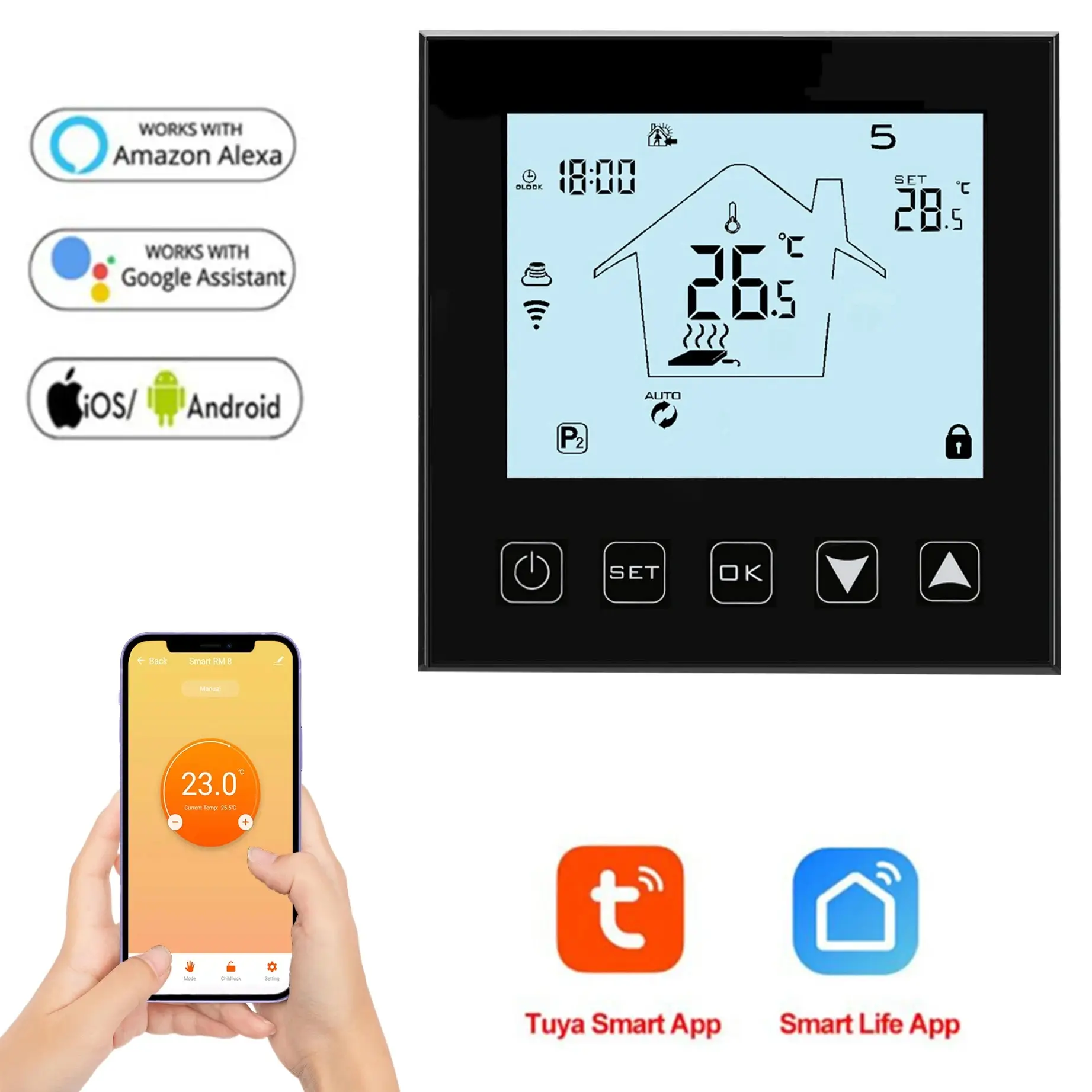 Termostato de calefacción por suelo radiante, termostato europeo de 603 Rcon control táctil y wifi