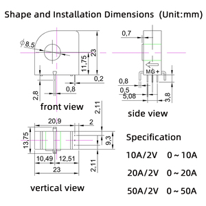TR Closed Loop High Precision Hall Sensor <strong>Input</strong> 0-20A <strong>Output</strong> 0-2V ID 8.5mm for New Energy Power <strong>Management</strong> - Product Image 3