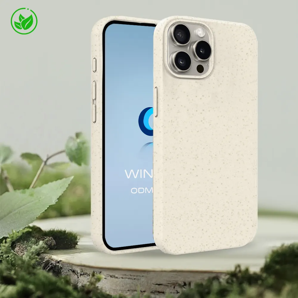 Novos modelos personalizados luxo eco amigável 100% trigo palha biodegradável celular casos capas para iphone 15 14 13 pro max