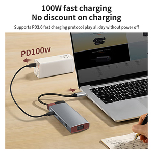 高品質の10 in 1USB3.0ハブType-Cハブマルチポートラップトップドッキングステーション、4KHDMI互換PD充電アダプター付き