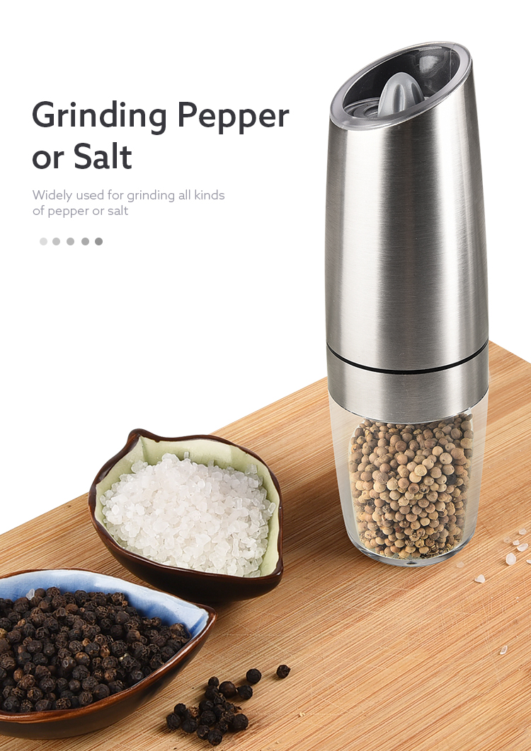 high quality portable customized stainless steel gravity salt grinder  pepper mill with LED light