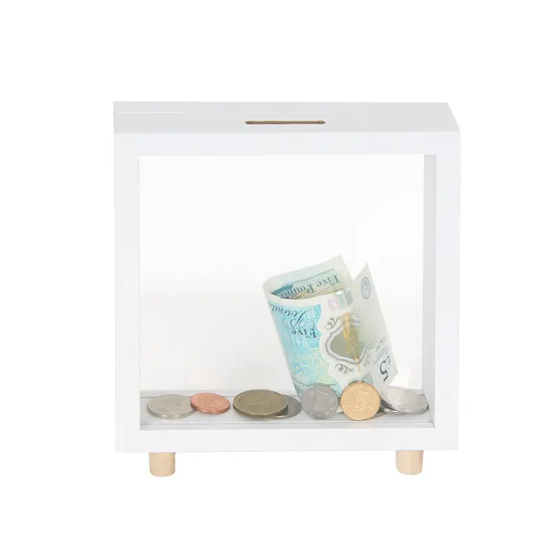 ガラス資金装飾貯金箱木製貯金箱結婚式木製銀行コイン貯金箱ギフトボックス
