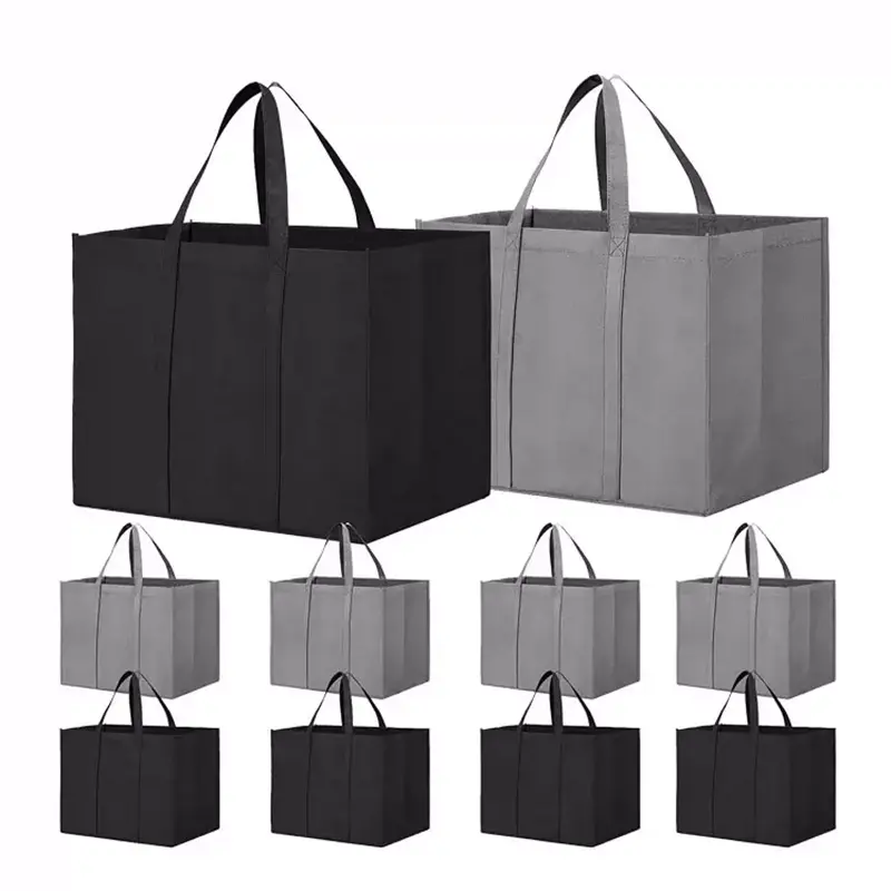 Toplu büyük kullanımlık eko bakkal alışveriş çantaları katlanabilir uzun saplı Tote alışveriş çantaları bakkaliye giysileri