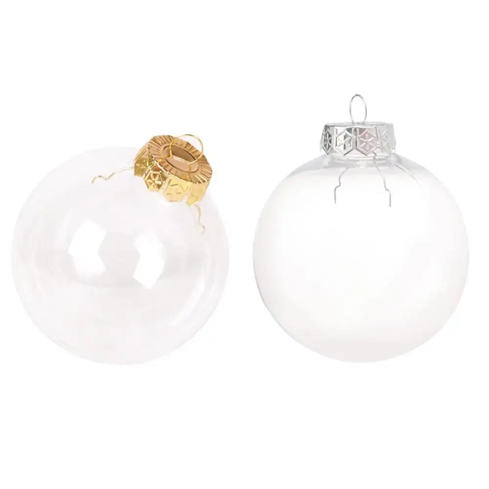 6/8/10cm Plastic Christmas Tree Clear Baubles Transparent Craft Fillable Ball With Silver And Gold Top
