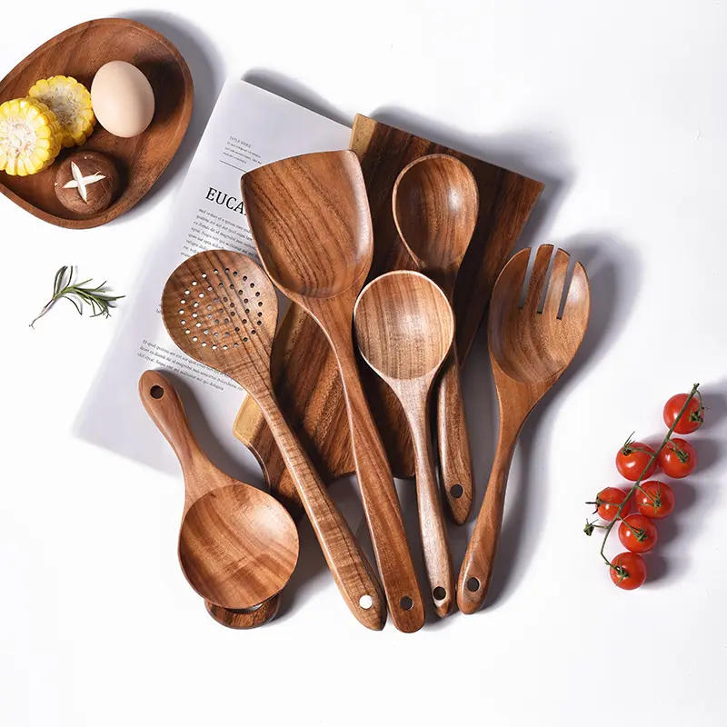 उच्च गुणवत्ता रसोई में खाना पकाने उपकरण, Biodegradable का उपयोग कर घर लकड़ी के रसोई बर्तन सेट