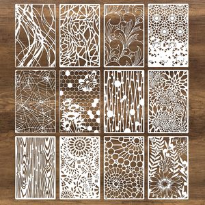 12Pcs Mixed Stencils for Painting, Reusable Wood Grains Flower Texture <strong>Templates</strong> Spider Web Layering Spray Paint Stencil - Product Image 1