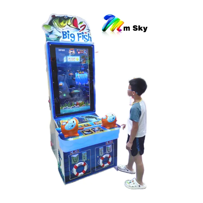 Máquina de jogo de arcade infantil para 2 jogadores, centro de jogos comercial operado por moedas, diversão, captura de peixes, com bilhete para crianças à venda