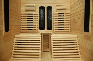 Boa qualidade Canadense cicuta 2 pessoas infravermelho distante sauna quartos com 2 cadeiras