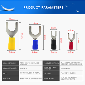 Youwei Industrial Brass SV1.25-3/3.5-4/2-5 Cold-Pressed <strong>Terminals</strong> U/Y Type Fork-Shaped Pre-Insulated <strong>Spring</strong> <strong>Terminal</strong> <strong>Block</strong> - Product Image 3