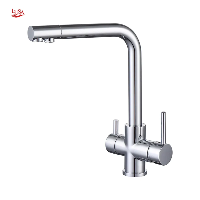 Shuikou Lusa Modern Style Single Handle Golden and Black Deck Mounted Water Tap for Kitchen Sink for Hotels Mixer Faucet