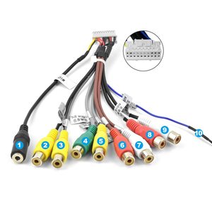 Car Radio Stereo 20PIN RCA Audio Video Cables con salida de subwoofer Entrada de micrófono con toma de corriente de 16 pines