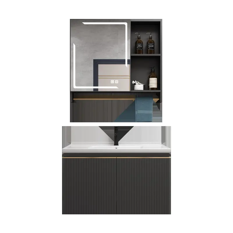 Banyo dolabı basit beyaz kaya entegre lavabo Nordic ev banyo Vanity lavabo dolabı banyo mobilyaları