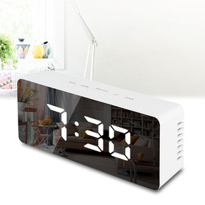 目覚ましライト電子大時間温度表示時計LEDミラーAlar m時計デジタルスヌーズ時計 - Product Image 1