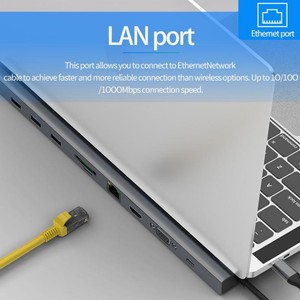 10合1多端口USB C型集线器C型适配器至USB 3.0 4K 30hz高清高清电视VGA视频音频RJ45 SD TF USB PD 100W转换器集线器 - Product Image 6