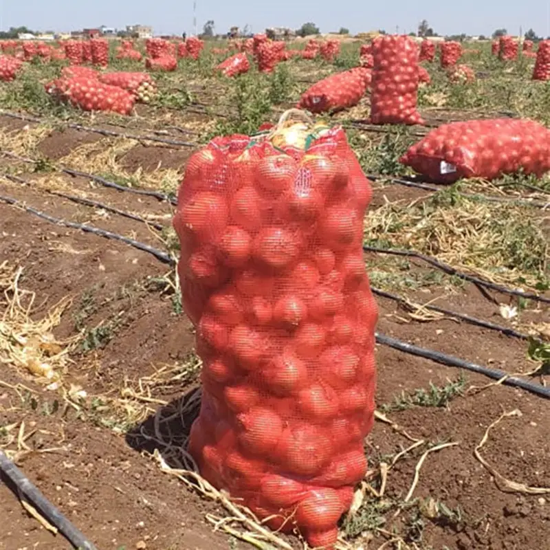 50x80cm kırmızı file çanta soğan ve patates sebze, yangın odun çuval yakacak odun örgü çanta pp l dikiş örgü leno çanta