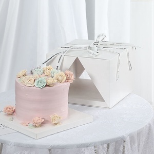 Custom Iredecent Gable Cardboard Small Classy 25X25 Transparent Bakery Cake <strong>Box</strong> With Handle - Product Image 4