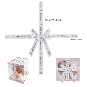 Wholesale <strong>Custom</strong> Logo Print Personalized Gift Wrapping <strong>Bows</strong> Large Pre-Tied <strong>Bows</strong> With <strong>Elastic</strong> Band Stretch <strong>Loop</strong> for Cake Box - Product Image 2