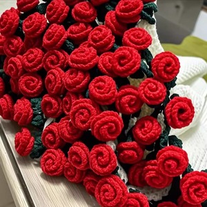 חם מוכר הסרוגה 3d אדום רוז זר בית קישוט ולנטיין של בנות סרוג פרח זר שמיכה