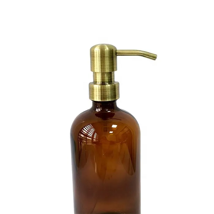 Toptan Amber cam şişe pirinç paslanmaz çelik sıvı sabunluk pompaları
