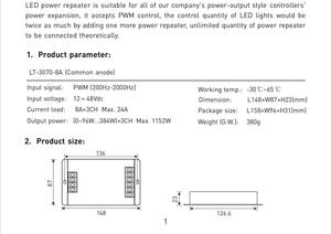 LTECH 3 canali a tensione costante ripetitore di potenza LED potenza PWM amplificatore controller 12-48V ampia tensione di ingresso 8A 1152W - Product Image 3