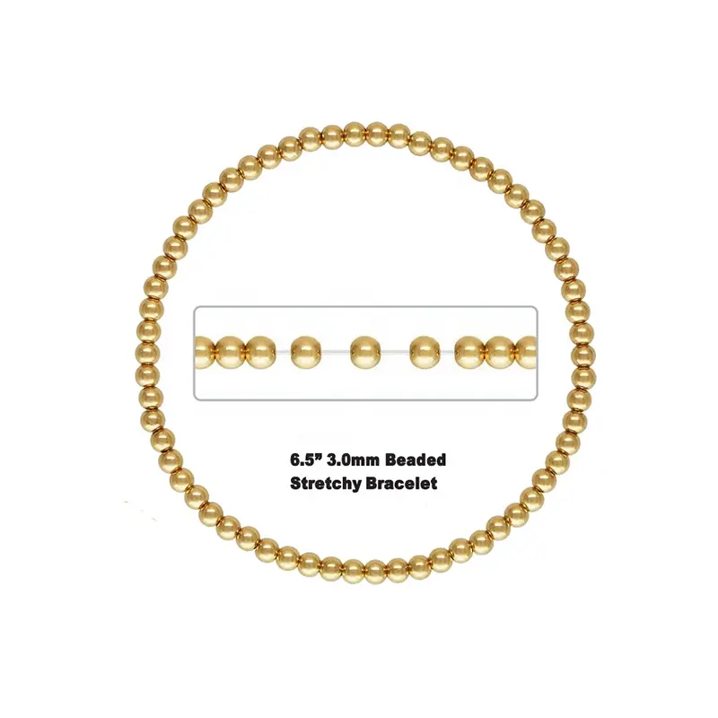 Винтажный эластичный браслет из натурального золота 14 карат с перманентными украшениями из бисера